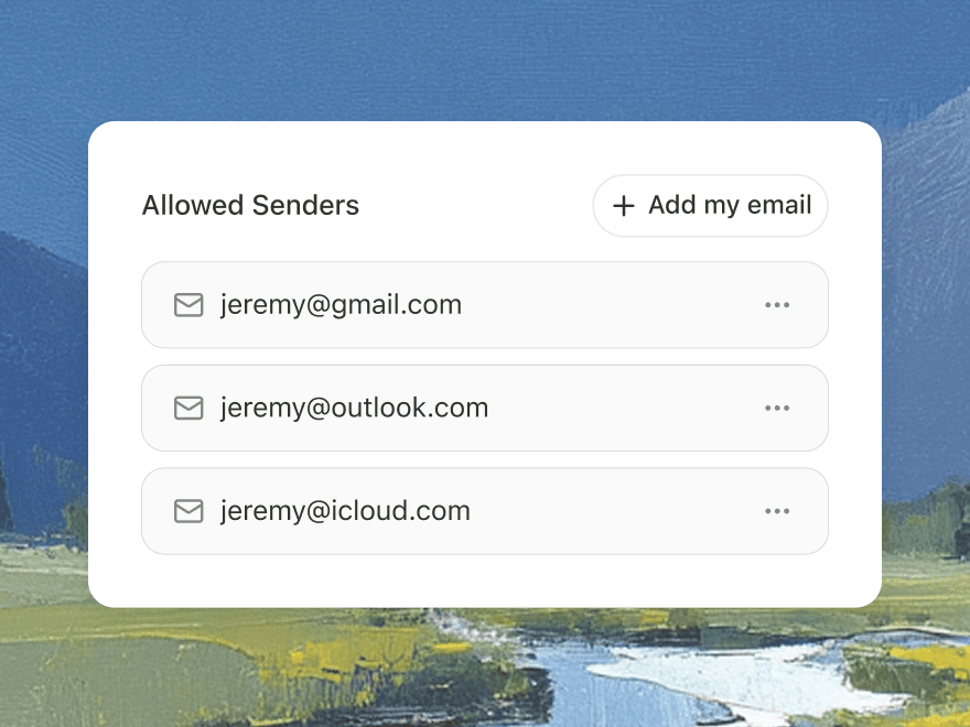 Interface illustrating how to link and authorize multiple sender email accounts in Manus.
