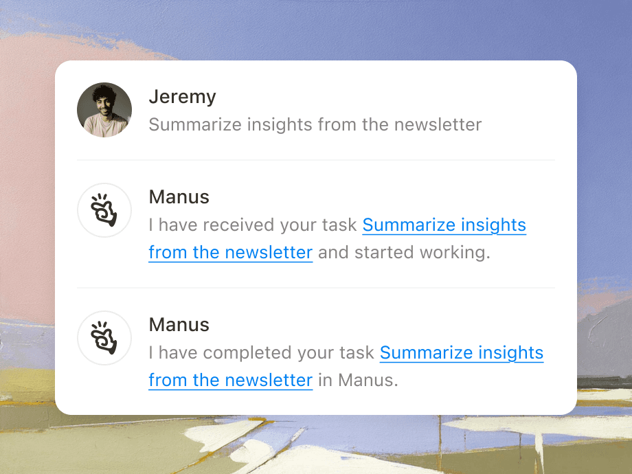 Illustration of forwarding an email with attachments to Manus.